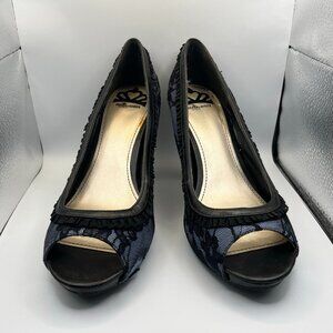 Fergalicious by Fergie Black Lace Peep Toe Heels – Size 9.5